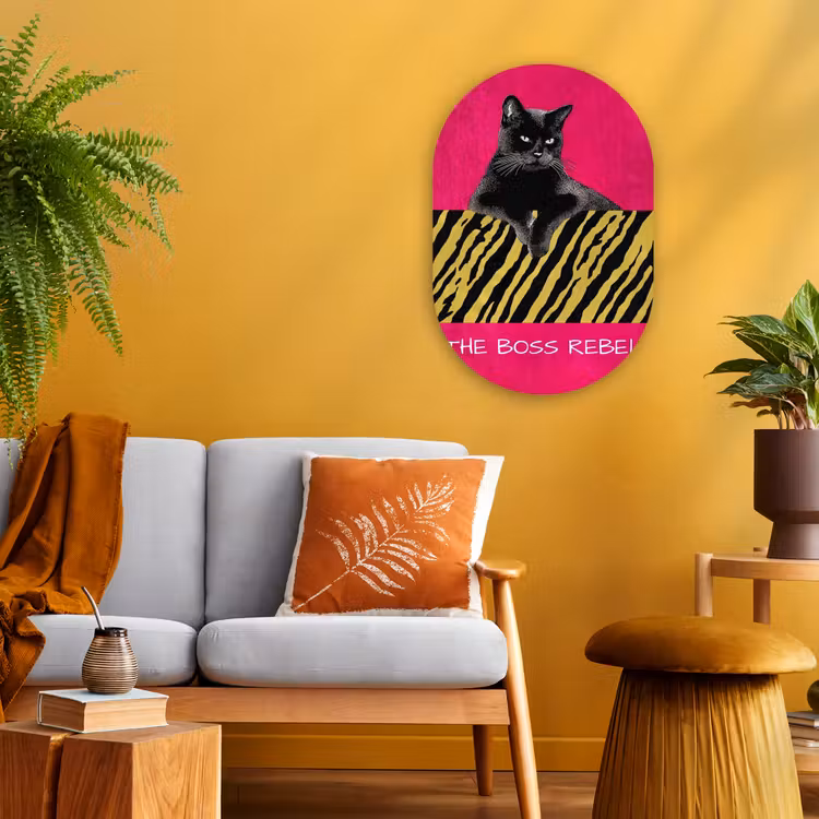 Kat - Baas - Roze - Tijgerprint Wandcirkel Ovaal Forex klein -sfeer4