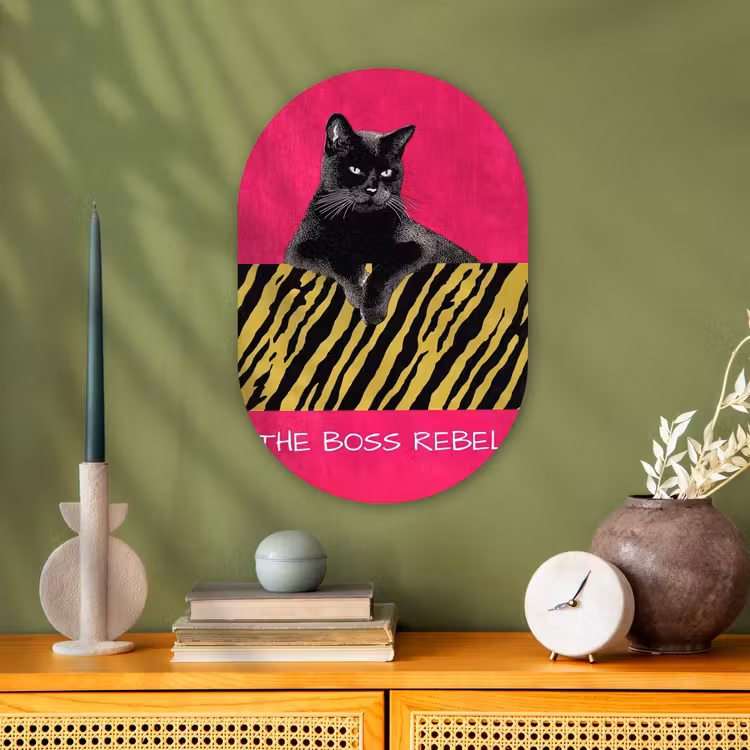 Kat - Baas - Roze - Tijgerprint Wandcirkel Ovaal Forex klein -sfeer2