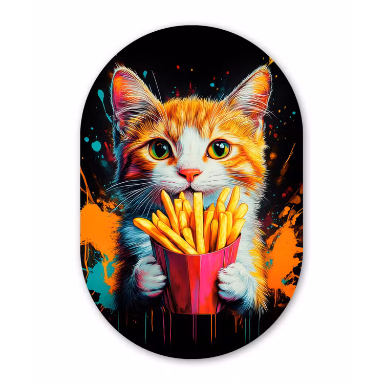 Kat - Eten - Patat - Graffiti - Abstract Wandcirkel Ovaal Forex klein -3d