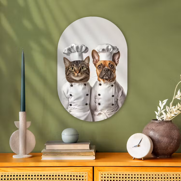 Kat - Hond - Kokskleding Wandcirkel Ovaal Forex klein -sfeer2