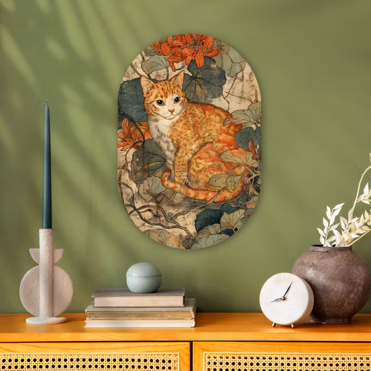 Kat - Sierlijk - Bloemen Wandcirkel Ovaal Forex klein -sfeer2