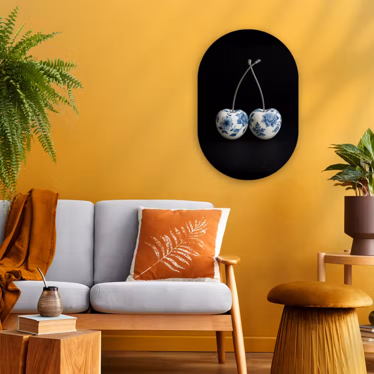 Kersen - Delfts blauw - Fruit Wandcirkel Ovaal Forex klein -sfeer4
