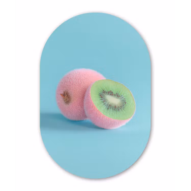 Kiwi - Blauw - Surrealistisch Wandcirkel Ovaal Forex klein -3d