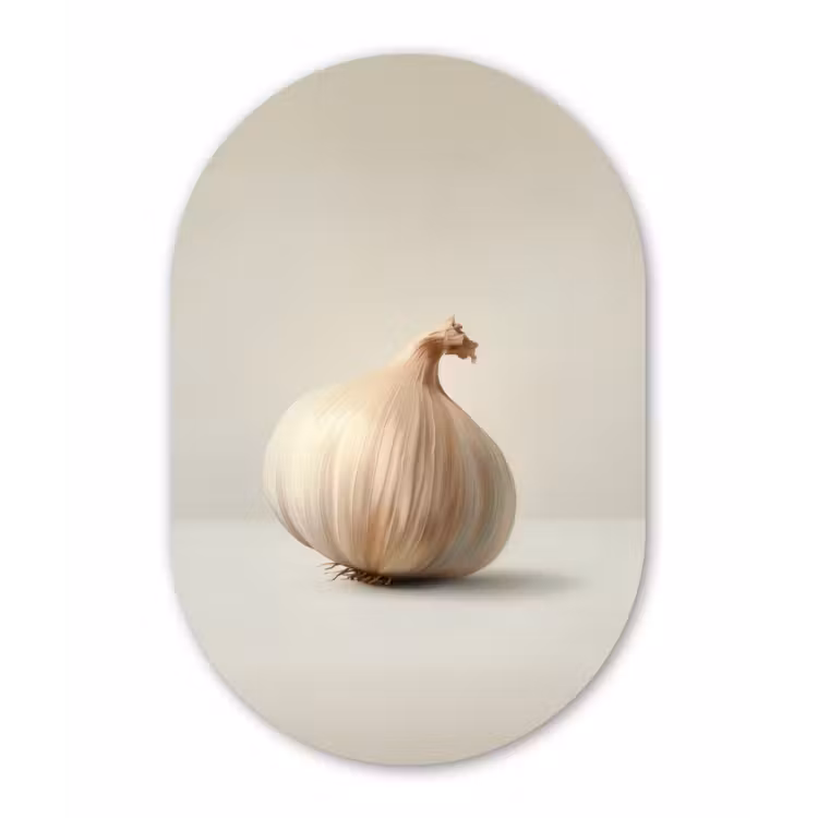 Knoflook - Natuurlijk - Beige Wandcirkel Ovaal Forex klein -3d