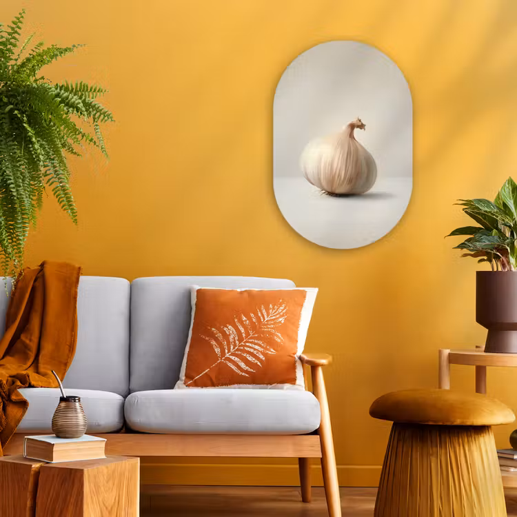 Knoflook - Natuurlijk - Beige Wandcirkel Ovaal Forex klein -sfeer4