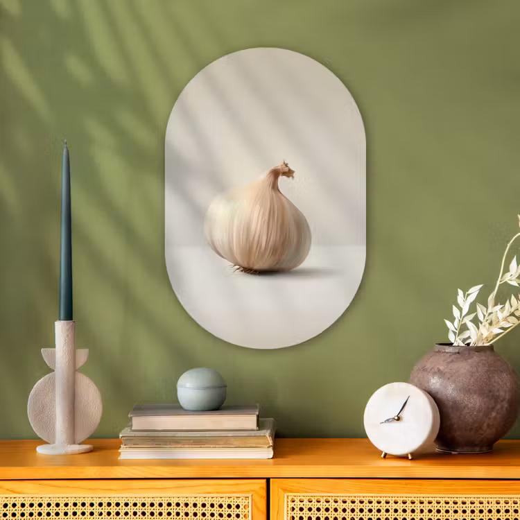 Knoflook - Natuurlijk - Beige Wandcirkel Ovaal Forex klein -sfeer2