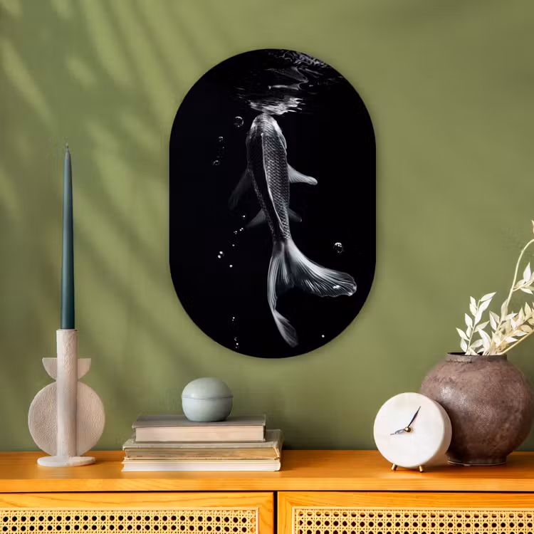 Koi - Vissen - Water - Zwart Wandcirkel Ovaal Forex klein -sfeer2