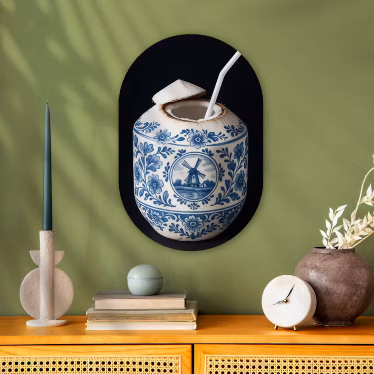 Kokosnoot - Eten - Delfts blauw - Drinken Wandcirkel Ovaal Forex klein -sfeer2