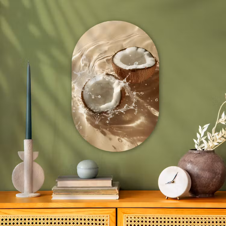 Kokosnoot - Water - Beige - Spetters Wandcirkel Ovaal Forex klein -sfeer2