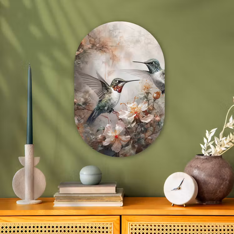 Kolibrie - Vogels - Bloemen - Planten Wandcirkel Ovaal Forex klein -sfeer2