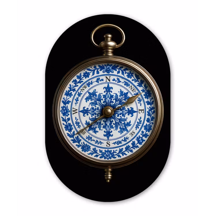 Kompas - Delfts blauw - Zwart Wandcirkel Ovaal Forex klein -3d
