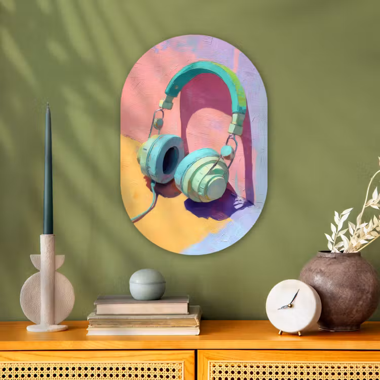 Koptelefoon - Mintgroen - Draad Wandcirkel Ovaal Forex klein -sfeer2