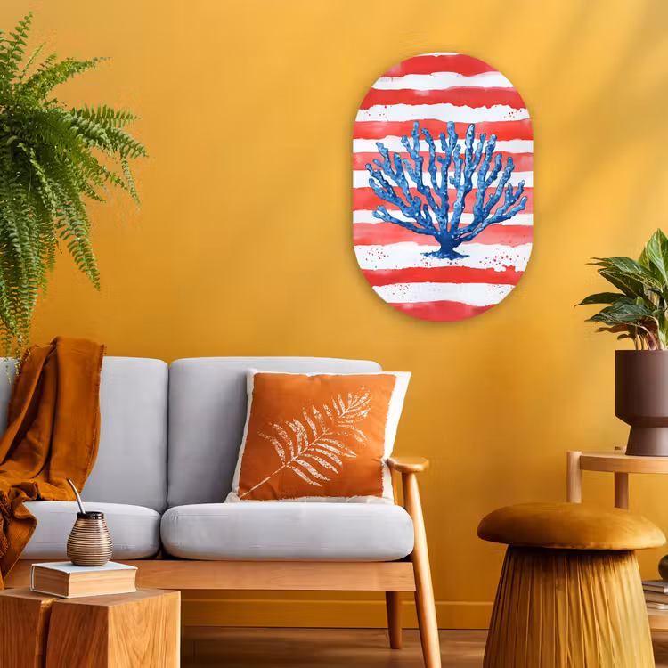 Koraal - Verfstructuur - Rood - Blauw Wandcirkel Ovaal Forex klein -sfeer4