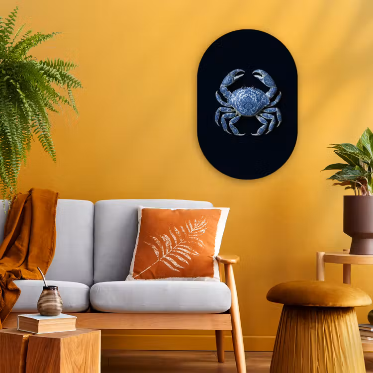 Krab - Delfts blauw - Dieren Wandcirkel Ovaal Forex klein -sfeer4