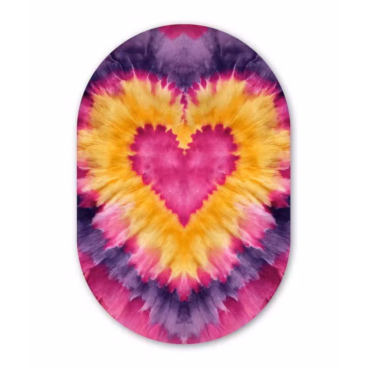 Tie dye - Hartvorm - Vlammen - Oranje Wandcirkel Ovaal Forex klein -3d