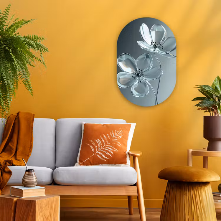 Kristal - Bloemen - Grijs Wandcirkel Ovaal Forex klein -sfeer4