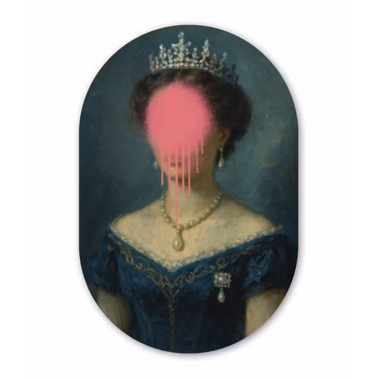 Kroon - Roze druipend verf - Portret Wandcirkel Ovaal Forex klein -3d