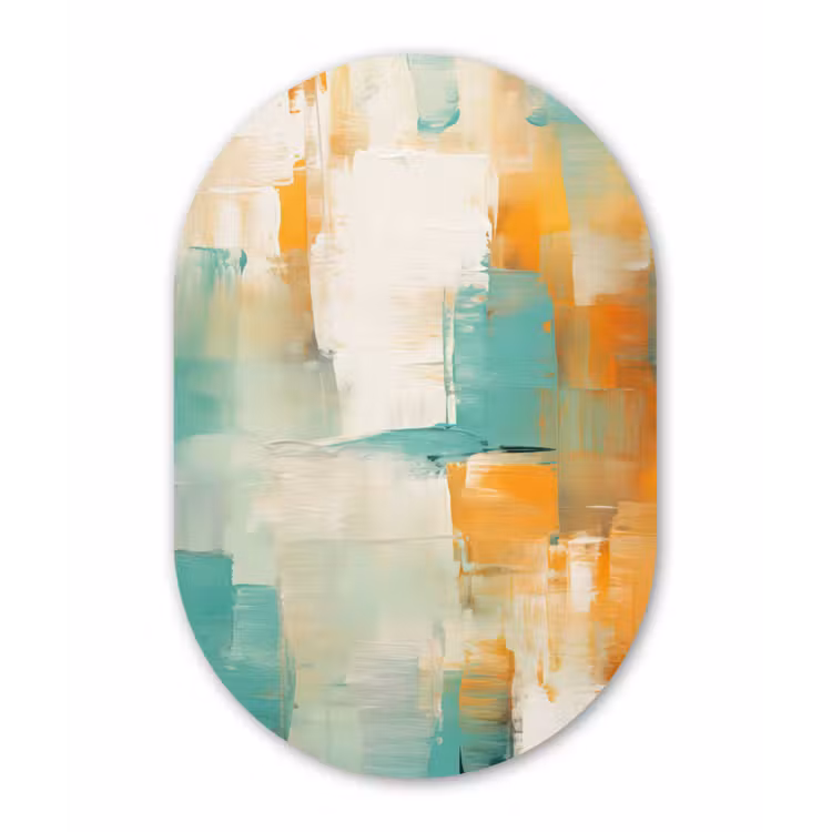 Kunst - Abstract - Blauw - Wit Wandcirkel Ovaal Forex klein -3d