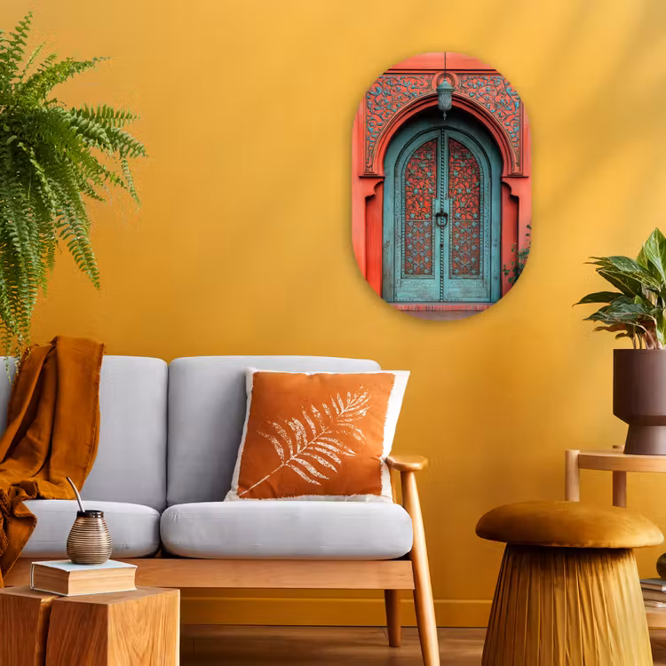 Lantaarn - Deur - Turquoise Wandcirkel Ovaal Forex klein -sfeer4