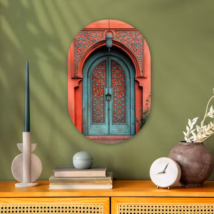 Lantaarn - Deur - Turquoise Wandcirkel Ovaal Forex klein -sfeer2