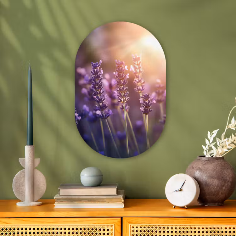 Lavendelbloemen - Paars - Zonlicht Wandcirkel Ovaal Forex klein -sfeer2