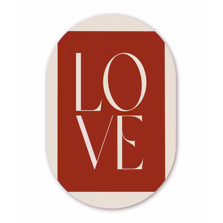 Love - Rood - Minimalistisch Wandcirkel Ovaal Forex klein -3d