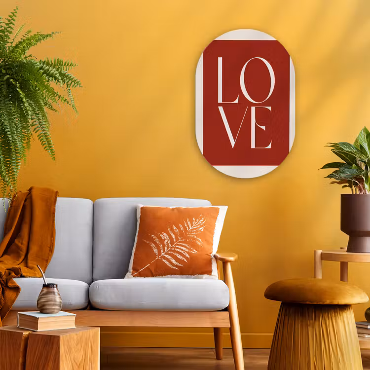 Love - Rood - Minimalistisch Wandcirkel Ovaal Forex klein -sfeer4