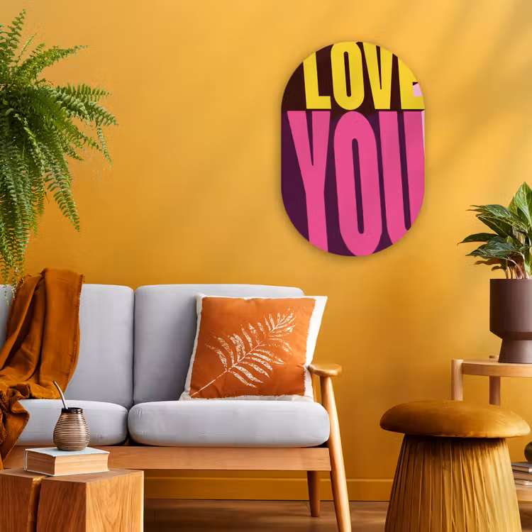 Love - Tekst - Roze - Valentijn Wandcirkel Ovaal Forex klein -sfeer4