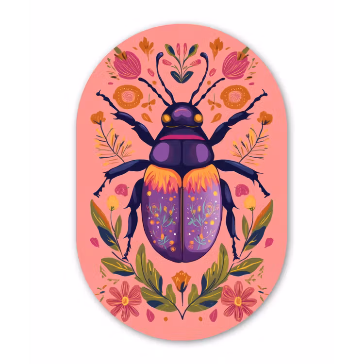 Paars - Kever - Stipjes - Bloemen Wandcirkel Ovaal Forex klein -3d