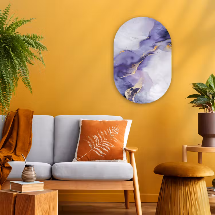 Paars - Modern - Marmer - Abstract Wandcirkel Ovaal Forex klein -sfeer4