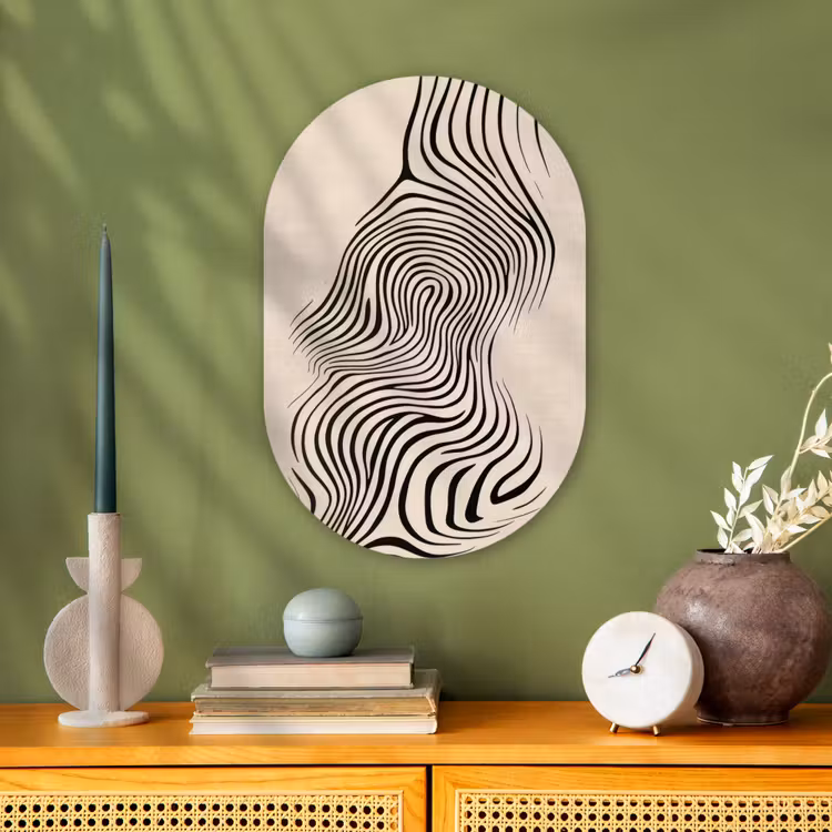 Lijnen - Abstract - Golvend - Zwart Wandcirkel Ovaal Forex klein -sfeer2