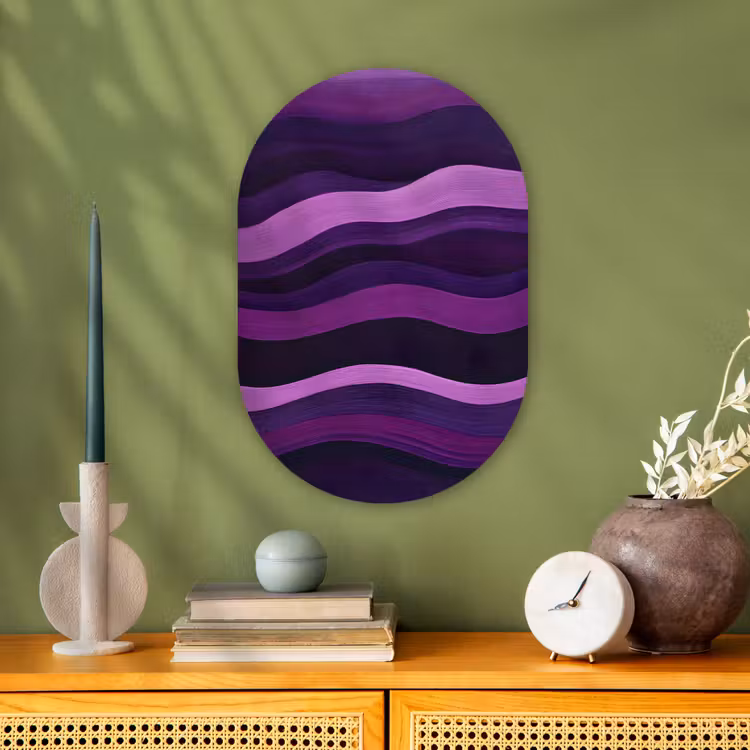 Lijnen - Golven - Paars - Abstract Wandcirkel Ovaal Forex klein -sfeer2