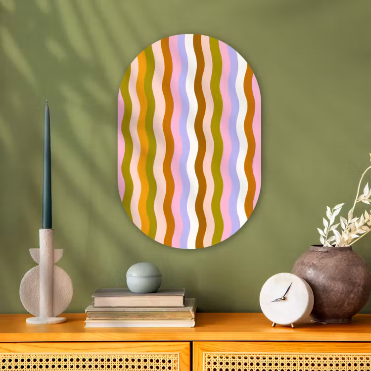 lijnen - Golven - Pastelkleuren - Patroon Wandcirkel Ovaal Forex klein -sfeer2