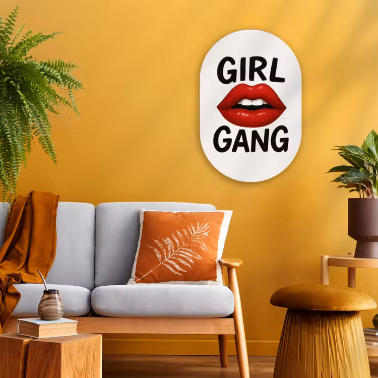 Lip - Girl - Rood - Letters Wandcirkel Ovaal Forex klein -sfeer4