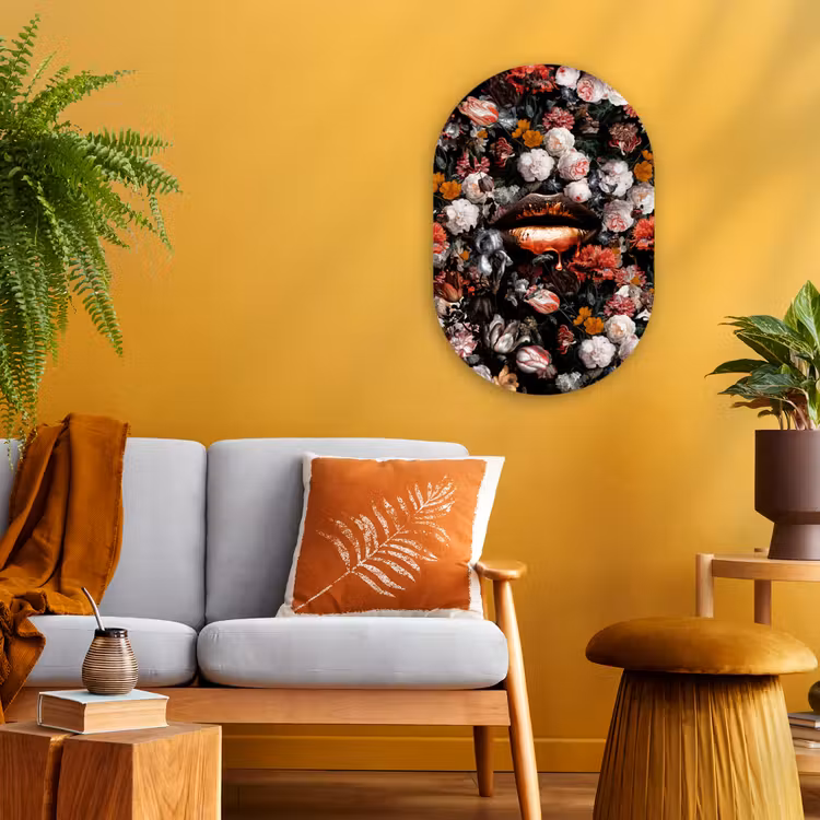 Lippen - Bloemen - Verf - Oranje - Kunst - Abstract - Oude meesters Wandcirkel Ovaal Forex klein -sfeer4