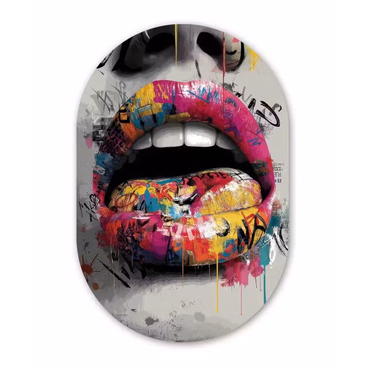 Lippen - Graffiti - Expressief Wandcirkel Ovaal Forex klein -3d