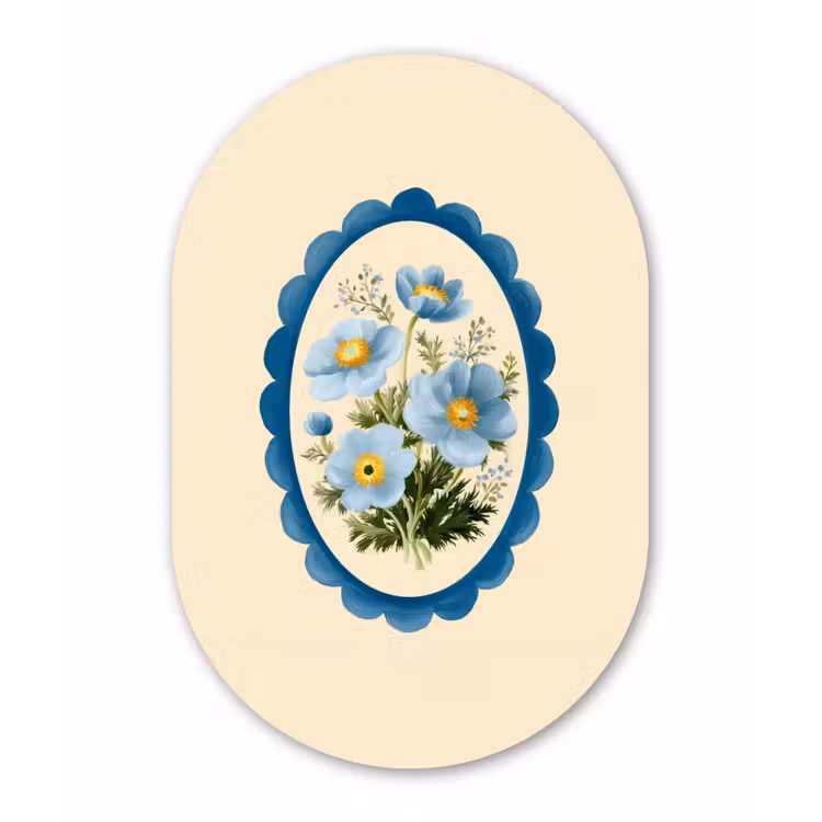 Lijst - Bloemen - Lichtblauw - Illustratie Wandcirkel Ovaal Forex klein -3d