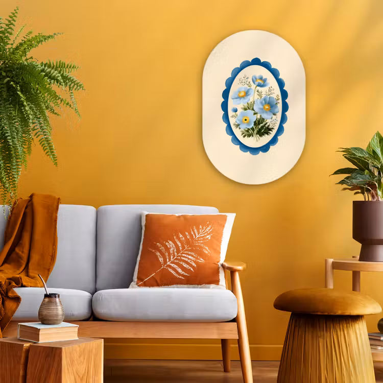 Lijst - Bloemen - Lichtblauw - Illustratie Wandcirkel Ovaal Forex klein -sfeer4