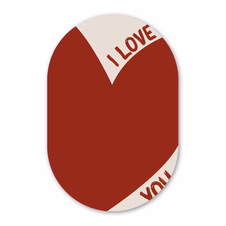Loveyou - Rood - Hart Wandcirkel Ovaal Forex klein -3d