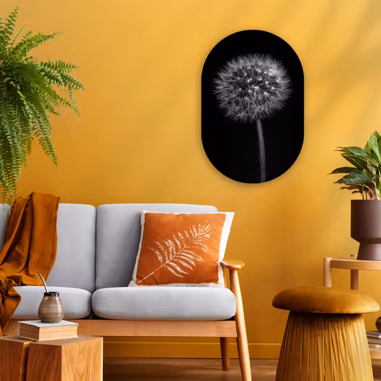 Paardenbloem - Zwart - Bloemen - Botanisch Wandcirkel Ovaal Forex klein -sfeer4