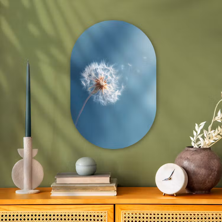 Paardenbloem - Wind - Blauw Wandcirkel Ovaal Forex klein -sfeer2