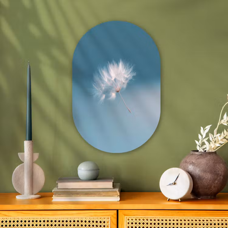 Paardenbloempluisje - Blauw - Lucht Wandcirkel Ovaal Forex klein -sfeer2