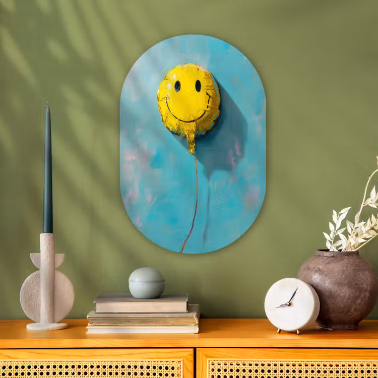 Ballon - Geel - Smiley Wandcirkel Ovaal Forex klein -sfeer2