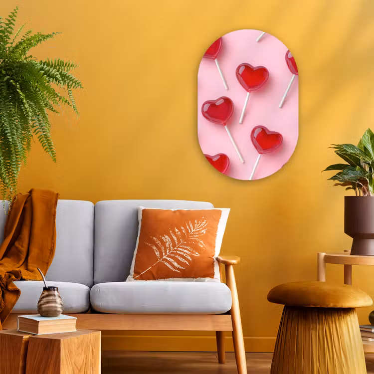 Lollies - Hartjes - Roze Wandcirkel Ovaal Forex klein -sfeer4