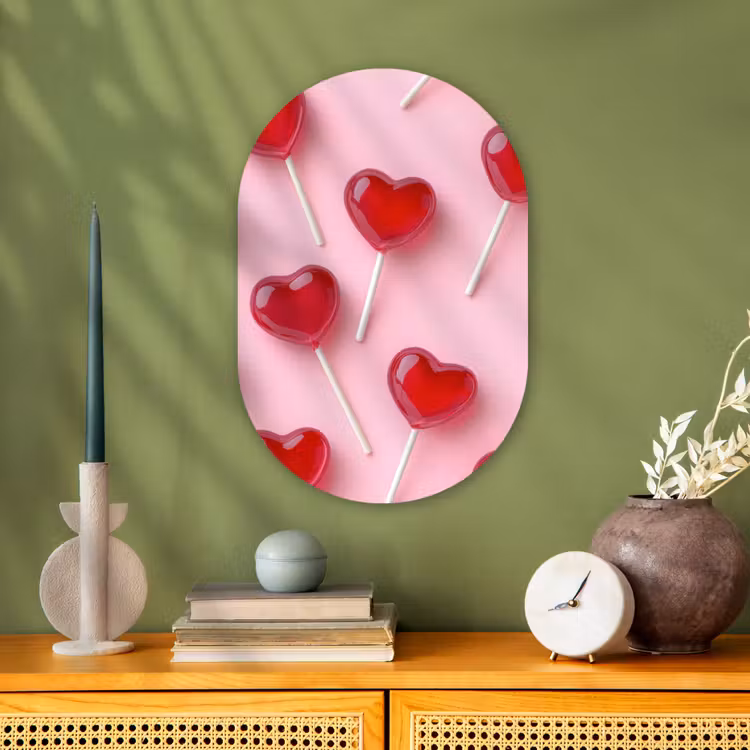 Lollies - Hartjes - Roze Wandcirkel Ovaal Forex klein -sfeer2