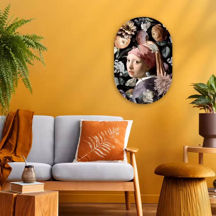 Meisje met de parel - Bloemen - Vermeer - Pastel - Kunstwerk - Schilderij - Oude meesters Wandcirkel Ovaal Forex klein -sfeer4