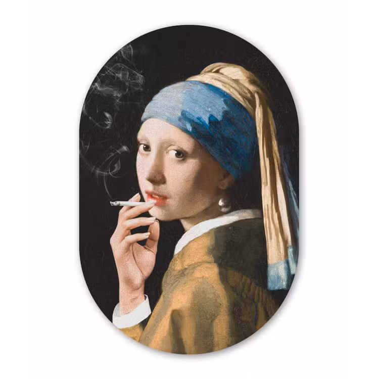 Meisje met de parel - Johannes Vermeer - Sigaretten Wandcirkel Ovaal Forex klein -3d