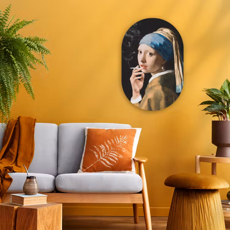 Meisje met de parel - Johannes Vermeer - Sigaretten Wandcirkel Ovaal Forex klein -sfeer4