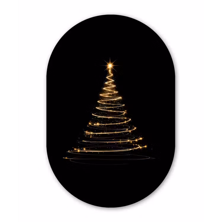 Magisch - Kerstboom - Lichtspiralen - Zwart Wandcirkel Ovaal Forex klein -3d