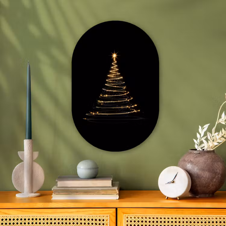 Magisch - Kerstboom - Lichtspiralen - Zwart Wandcirkel Ovaal Forex klein -sfeer2